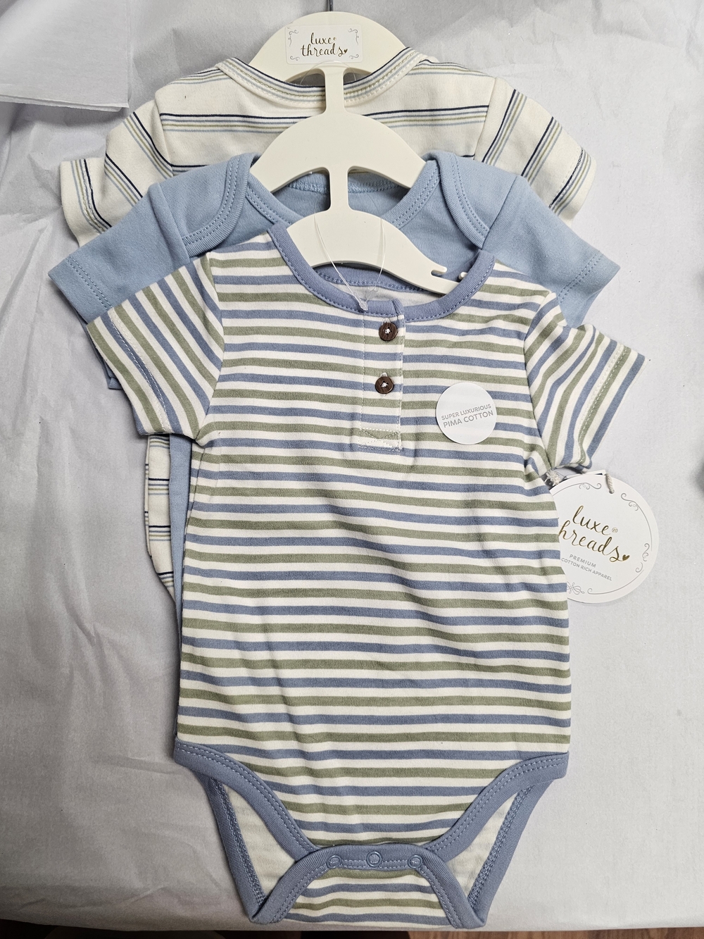 Blue & Green Striped Baby 6-9 Months One-Piece - 3-Pack
